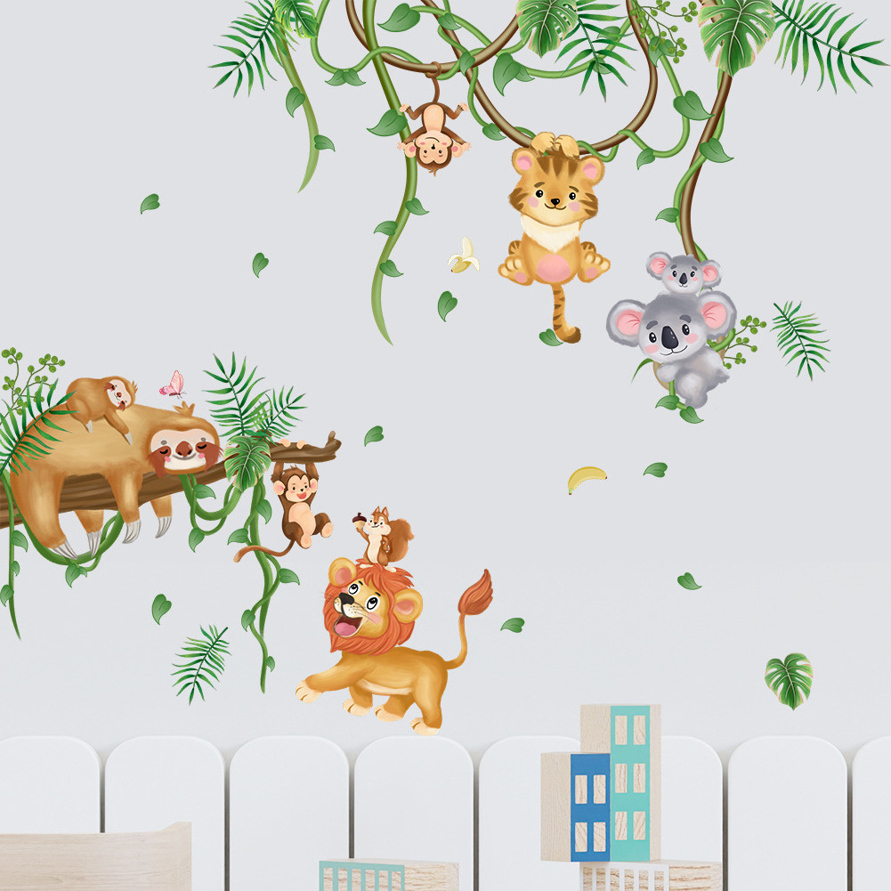 shenzhen self adhesive cartoon jungle animal wall stickers 3d home decoration for living room