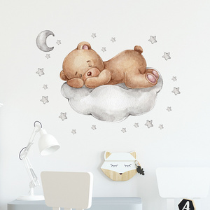 baby kids room decoration cartoon bear sleep on cloud nursery wall decals