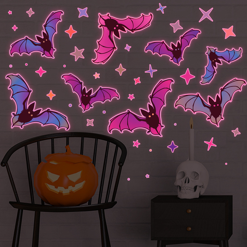 Halloween decoration 3d bat fluorescent luminous wall stickers