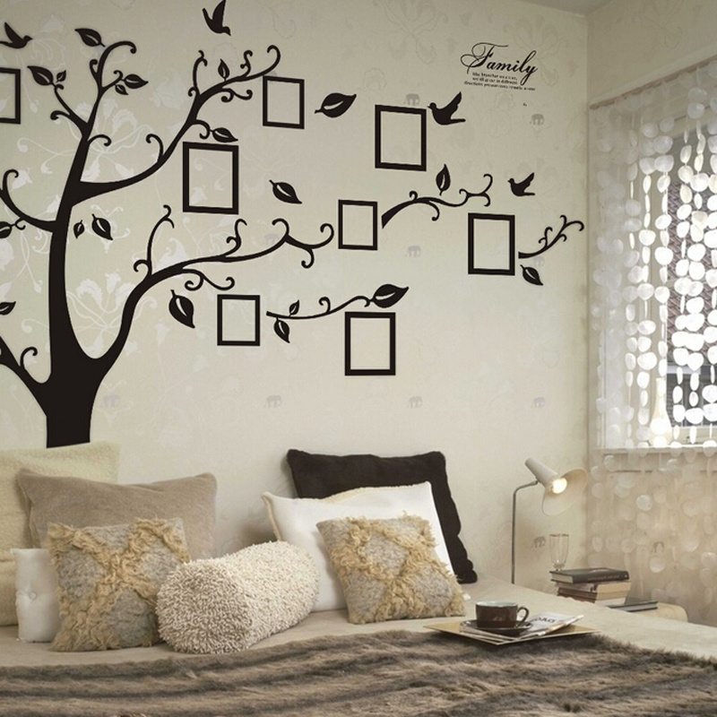 Large removable black photo family tree 3d wall stickers home decor