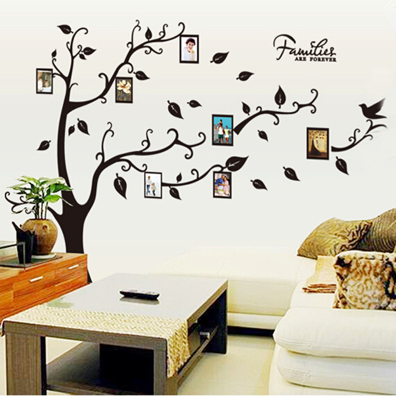 Home decoration self adhesive 3d photo frame black family tree wall sticker