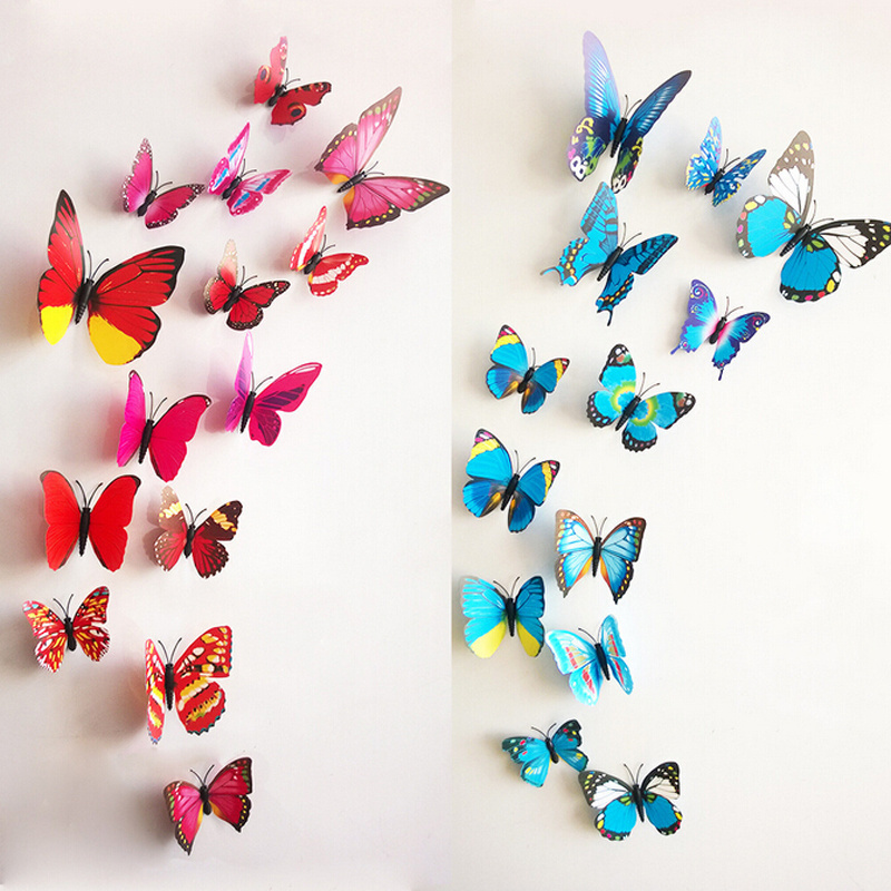 12pc/set Home party wedding decoration self-adhesive magnetic 3d butterflies wall sticker