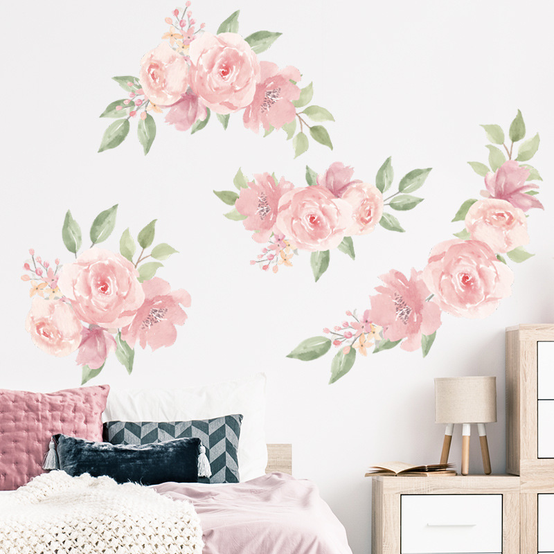 Home decoration self adhesive 3d fabric sticker vinyl peony wall decal