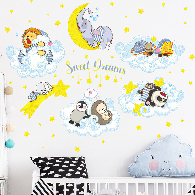 kids room decoration cartoon animal cloud wall art decals mural