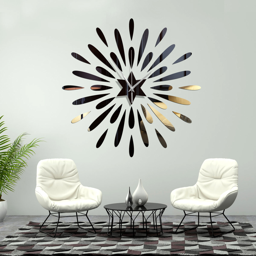 Creative fireworks 3d wall clock mirror sticker decoration home decor for bathroom waterproof wall decals