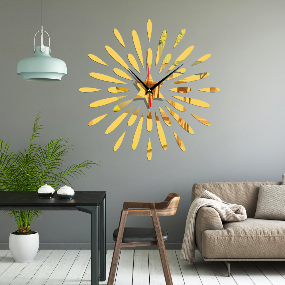 Creative fireworks 3d wall clock mirror sticker decoration home decor for bathroom waterproof wall decals