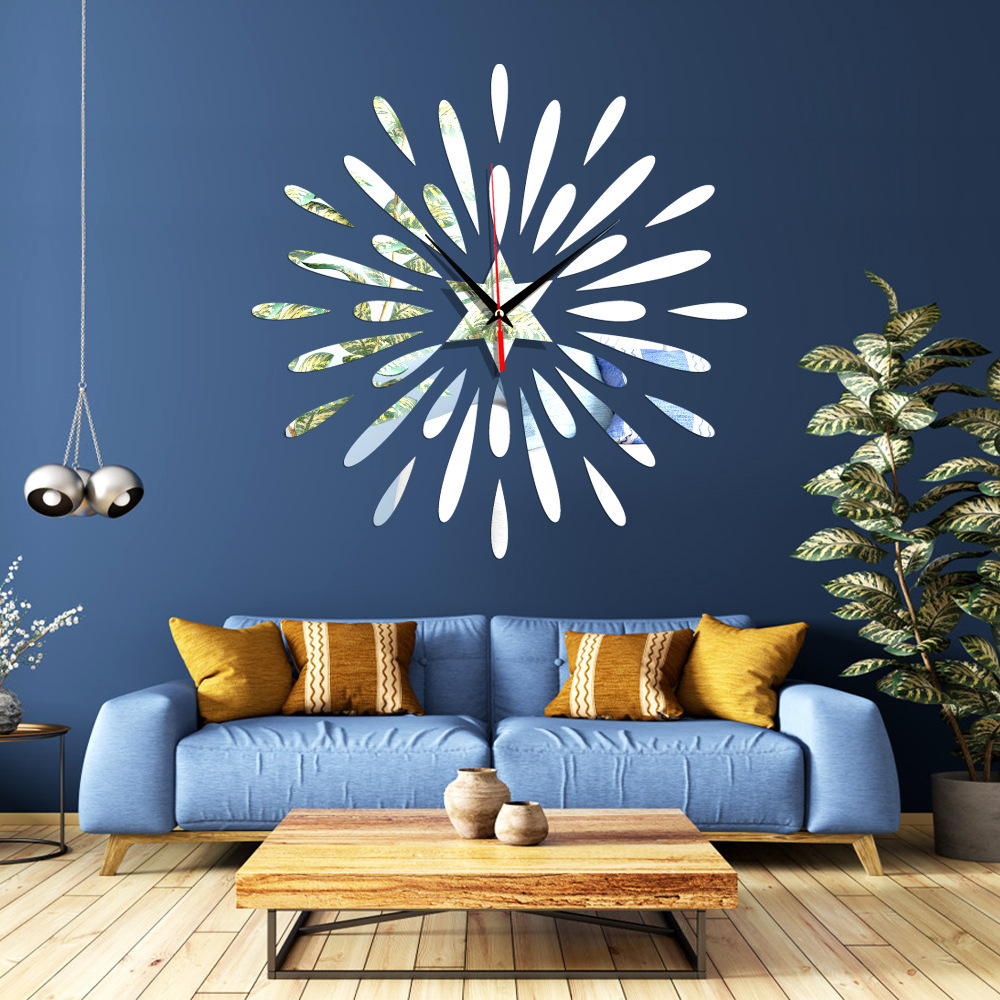 Creative fireworks 3d wall clock mirror sticker decoration home decor for bathroom waterproof wall decals