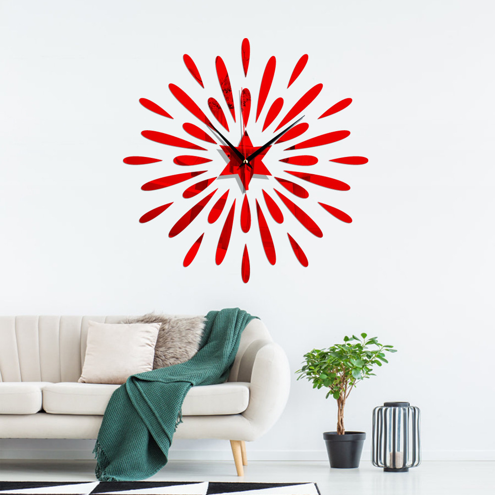 Creative fireworks 3d wall clock mirror sticker decoration home decor for bathroom waterproof wall decals