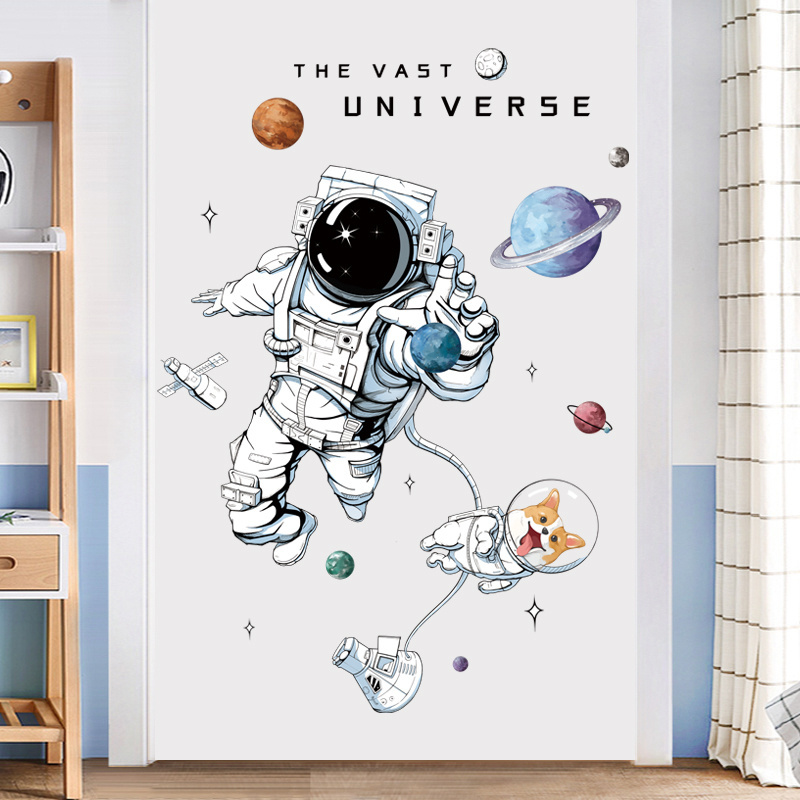 Corgi planet 3d wall stickers home decor dog space sticker for kids room