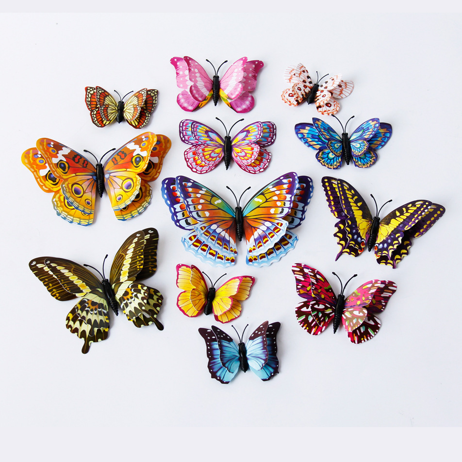 12pc/set home wall decoration adhesive double wing glow in the dark luminous butterfly stickers