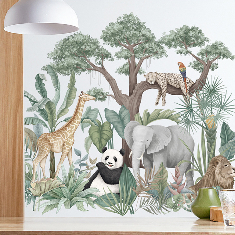 kids room decoration cartoon jungle animal african forest wall sticker