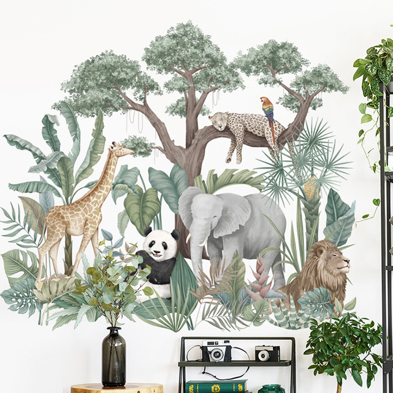 kids room decoration cartoon jungle animal african forest wall sticker