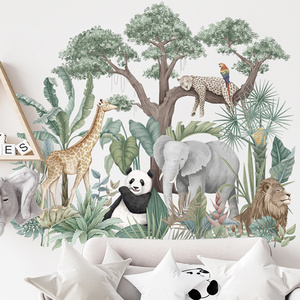 kids room decoration cartoon jungle animal african forest wall sticker