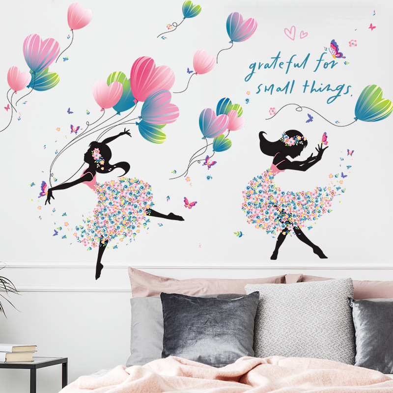 home decoration cartoon girl dance with heart kids bedroom wall stickers