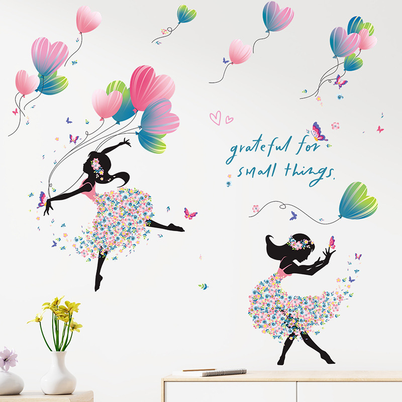 home decoration cartoon girl dance with heart kids bedroom wall stickers