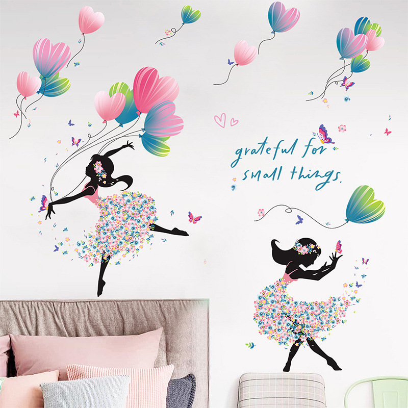 home decoration cartoon girl dance with heart kids bedroom wall stickers