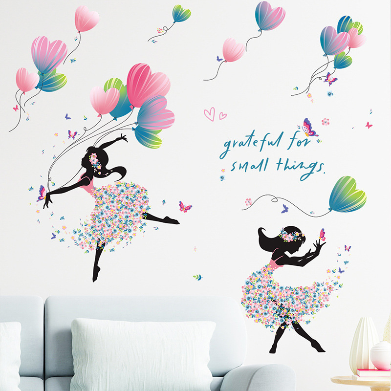 home decoration cartoon girl dance with heart kids bedroom wall stickers