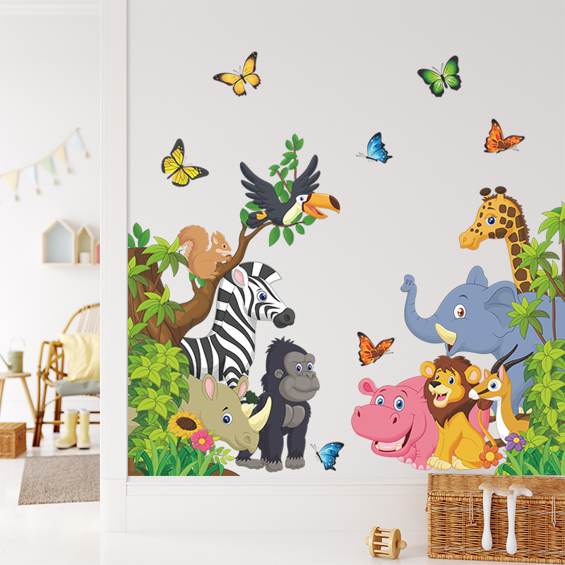 kids room cartoon jungle animal peel and stick wall decal