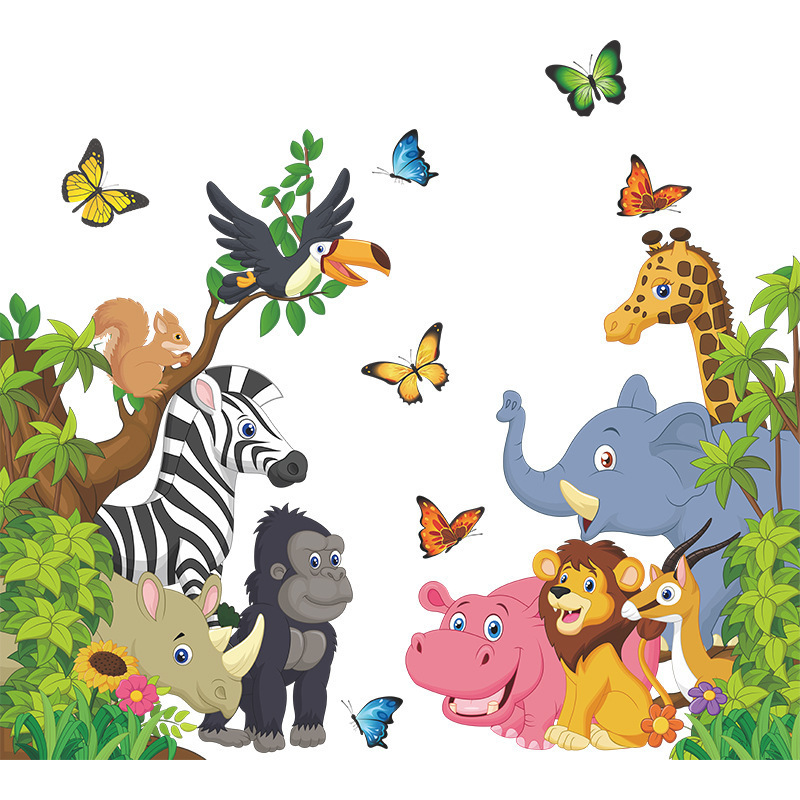 kids room cartoon jungle animal peel and stick wall decal