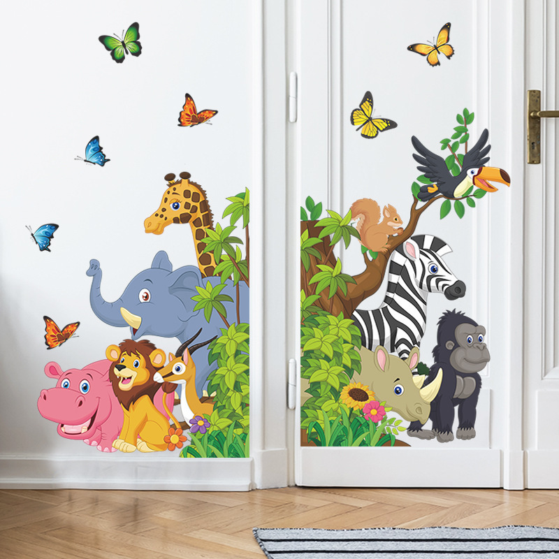 kids room cartoon jungle animal peel and stick wall decal