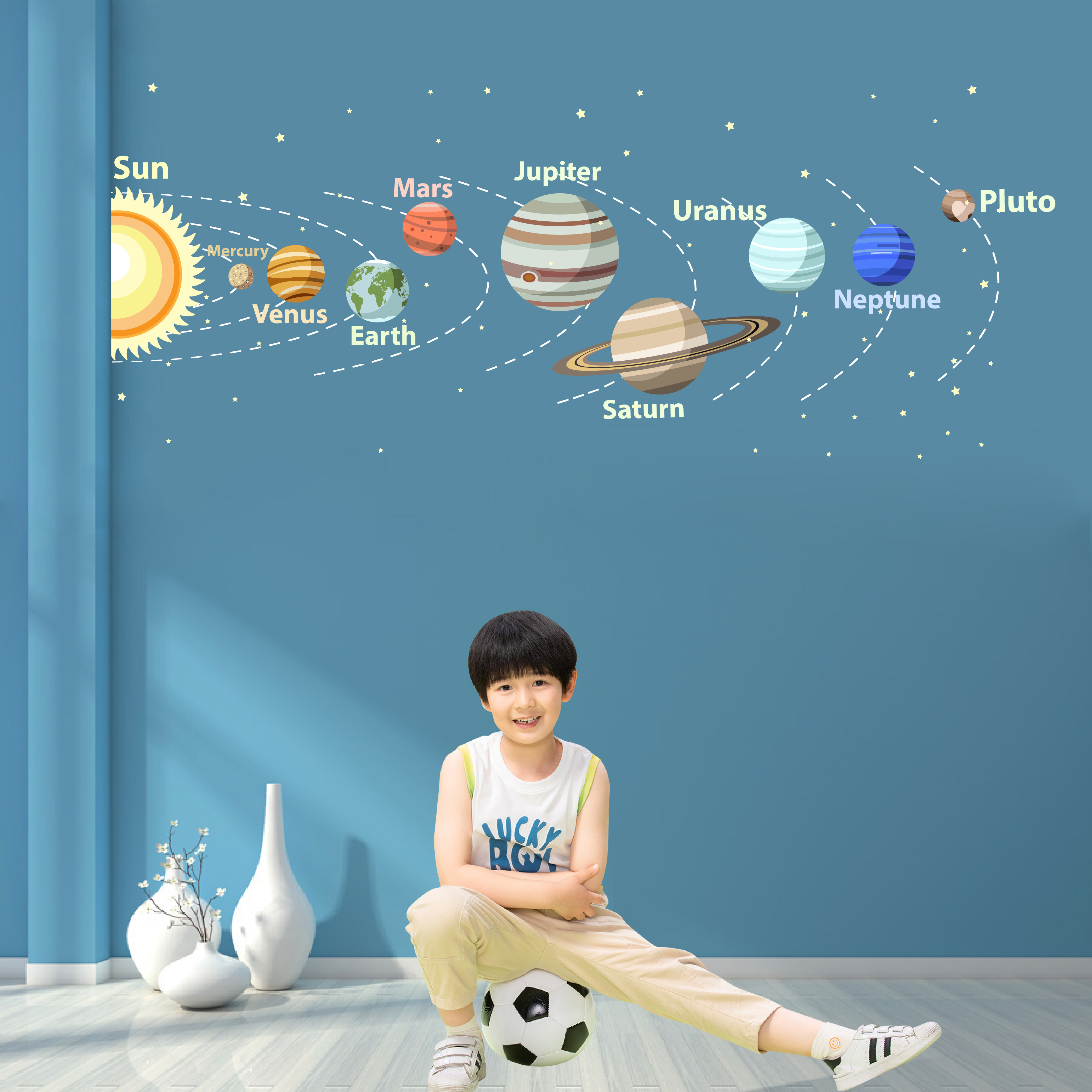 children room decoration cute solar system wallpaper wall sticker