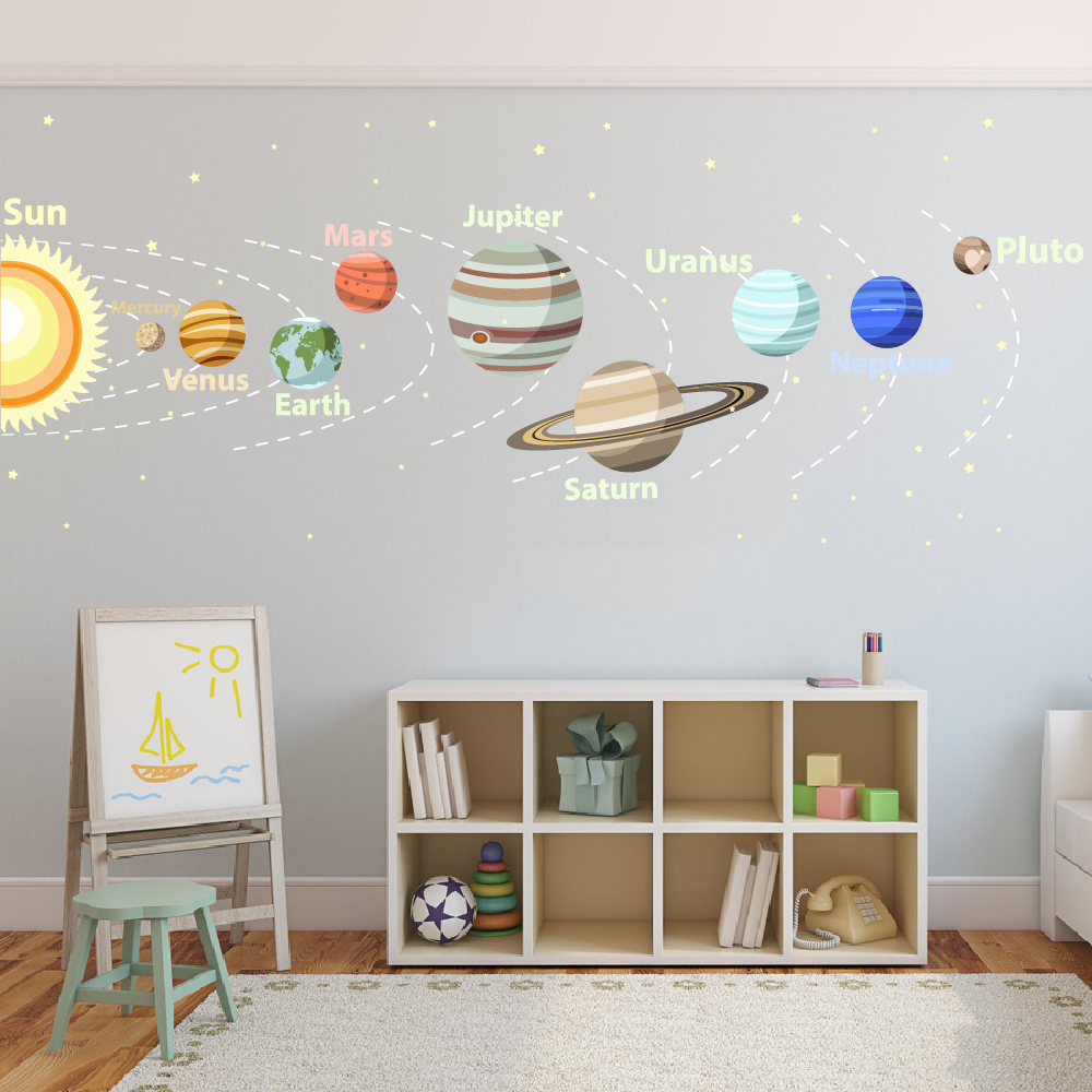 children room decoration cute solar system wallpaper wall sticker