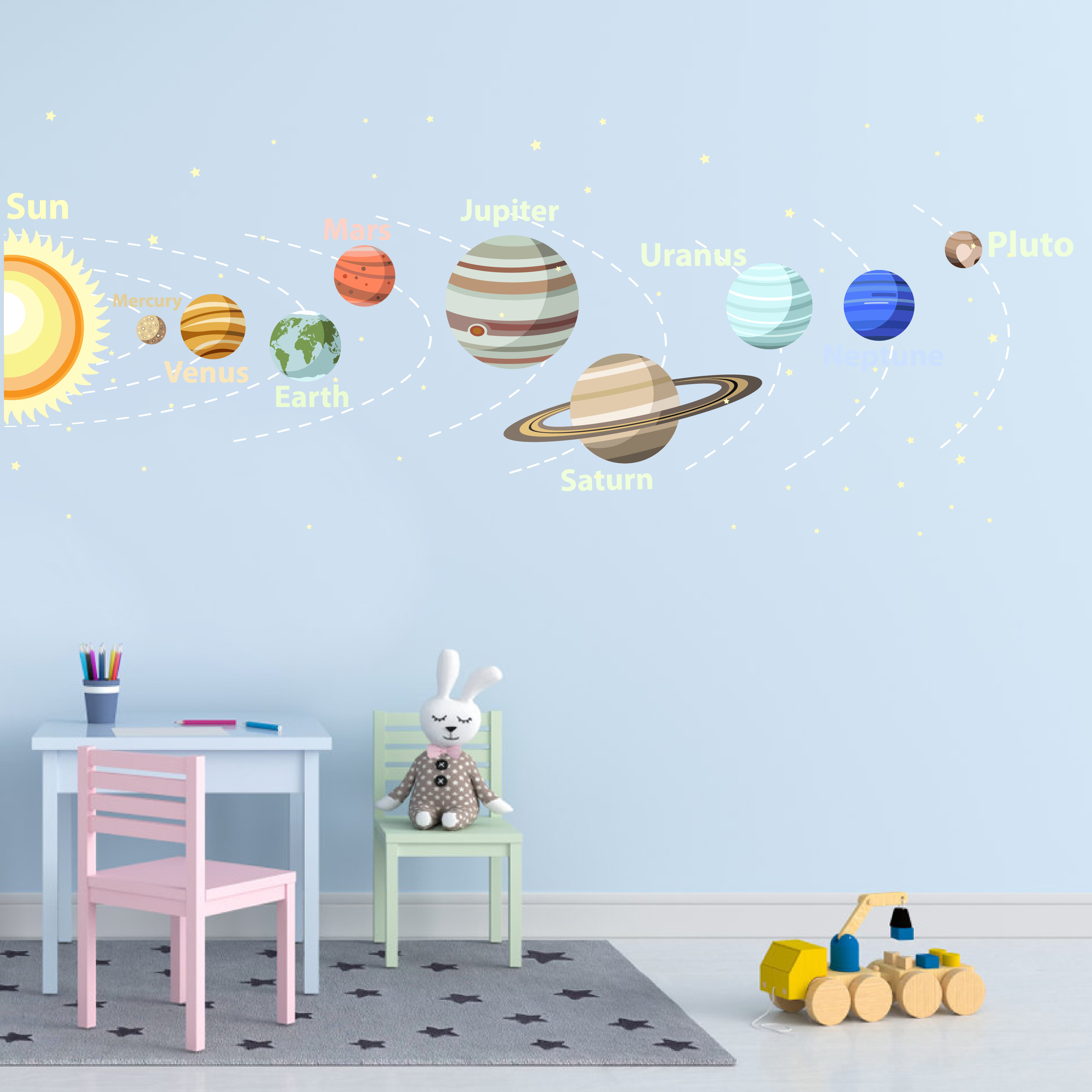 children room decoration cute solar system wallpaper wall sticker