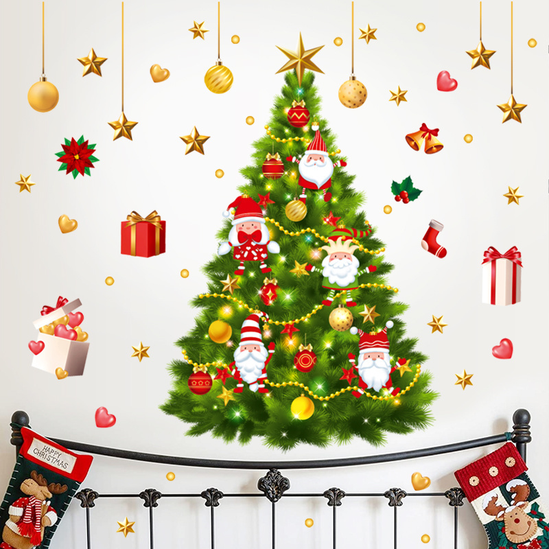 Self adhesive shop decoration 3d tree Christmas wall window stickers for gift