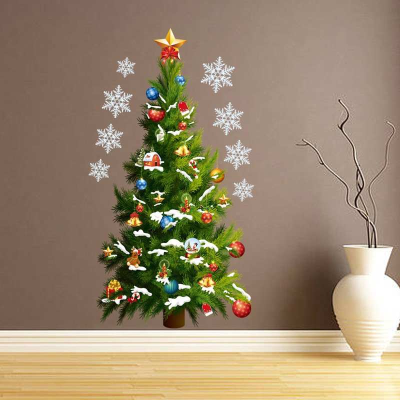 Self adhesive wall decor living room christmas tree sticker removable snowflake stickers