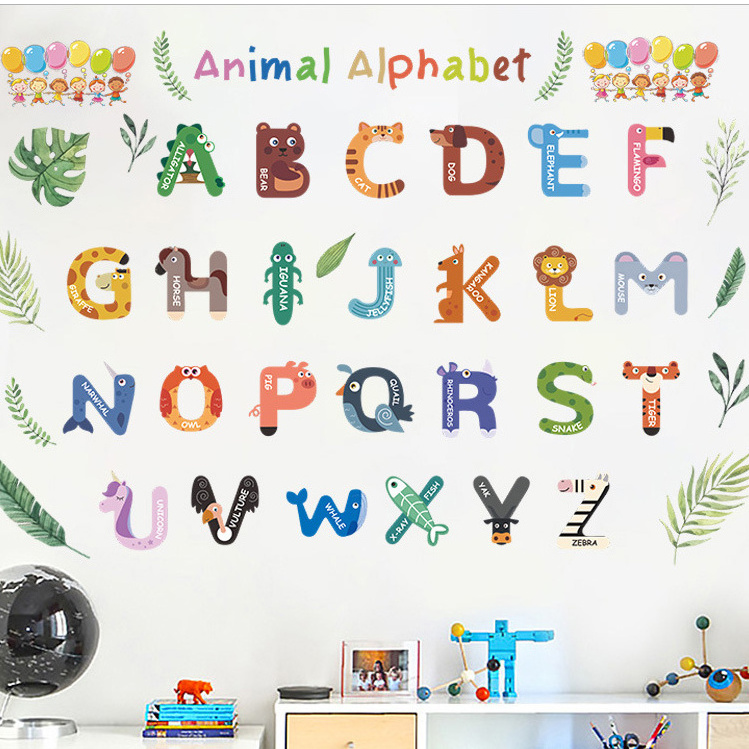 cool classroom decoration cartoon animal alphabet abc kids wall stickers