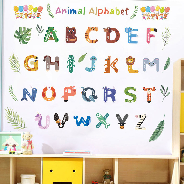 cool classroom decoration cartoon animal alphabet abc kids wall stickers