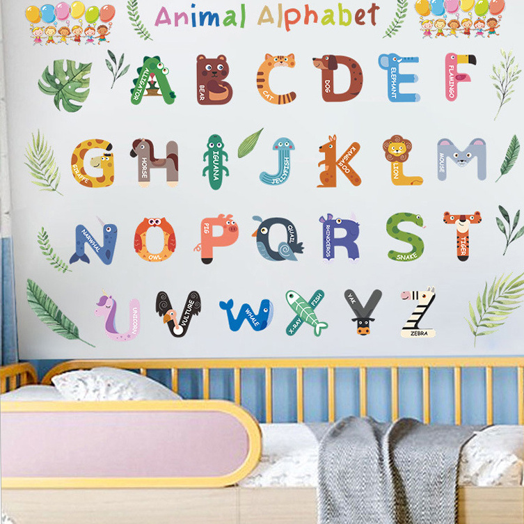 cool classroom decoration cartoon animal alphabet abc kids wall stickers