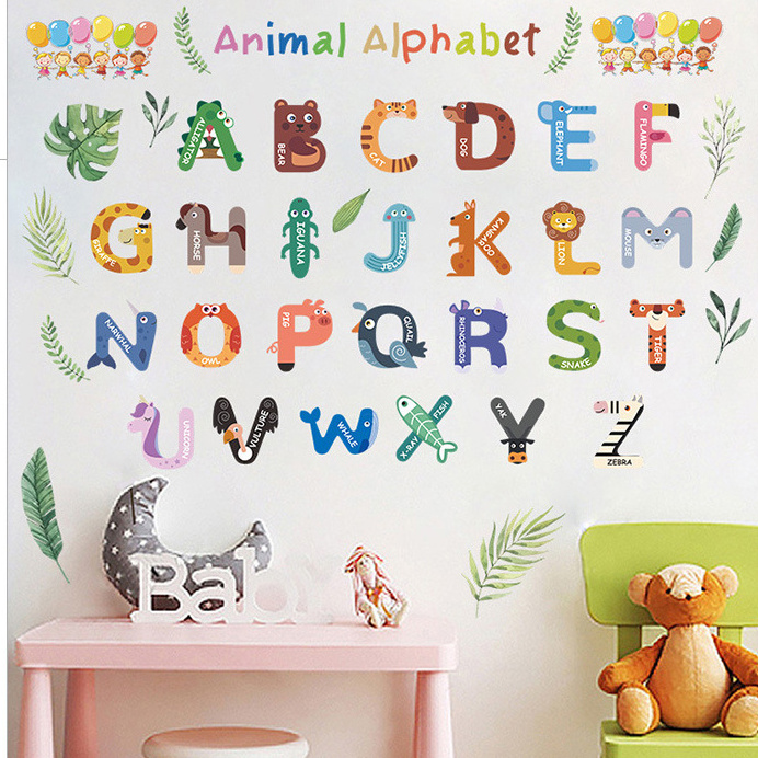 cool classroom decoration cartoon animal alphabet abc kids wall stickers