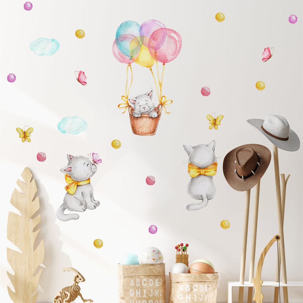 Removable cartoon cute cat and dot decor baby room wall sticker for kid