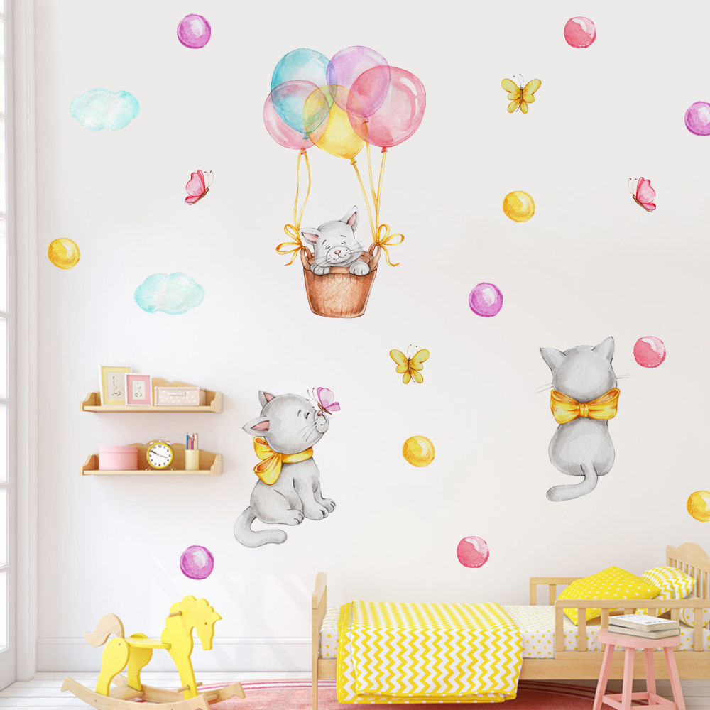 Removable cartoon cute cat and dot decor baby room wall sticker for kid