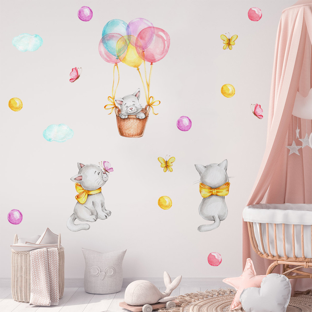 Removable cartoon cute cat and dot decor baby room wall sticker for kid