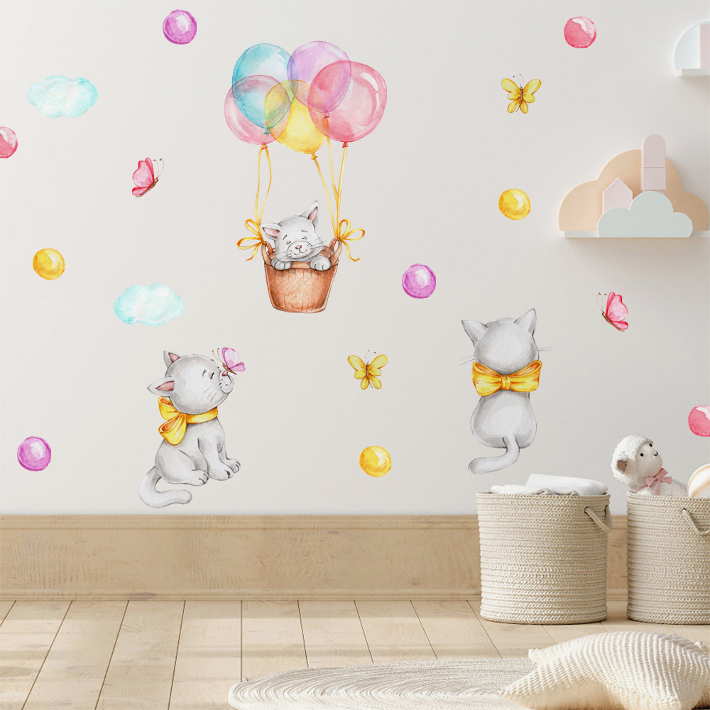 Removable cartoon cute cat and dot decor baby room wall sticker for kid