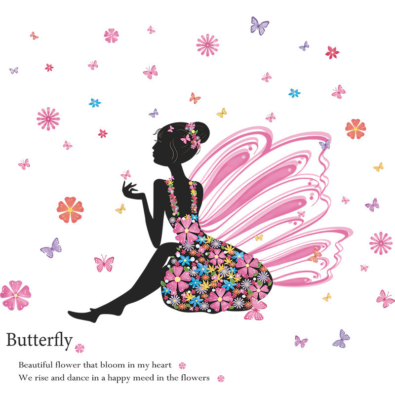 Home decor flower fairy and butterfly wall art stickers for girls room