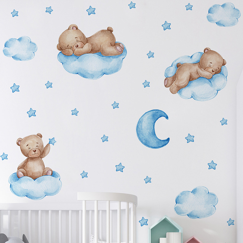 self adhesive 3d bear with cloud baby room decor wall stickers