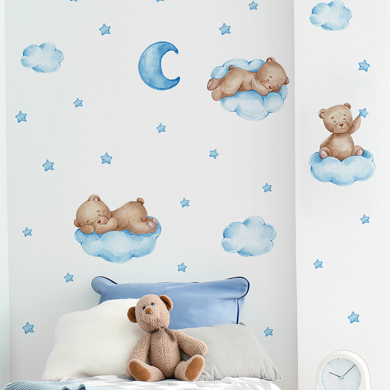 self adhesive 3d bear with cloud baby room decor wall stickers