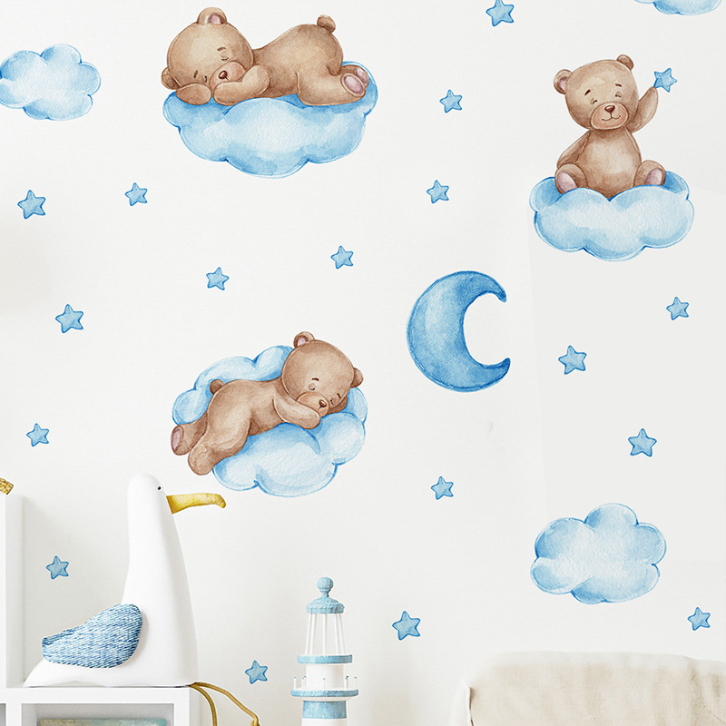 self adhesive 3d bear with cloud baby room decor wall stickers