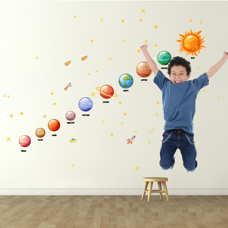 home decor removable 3d solar system nine planets wall stickers for kids