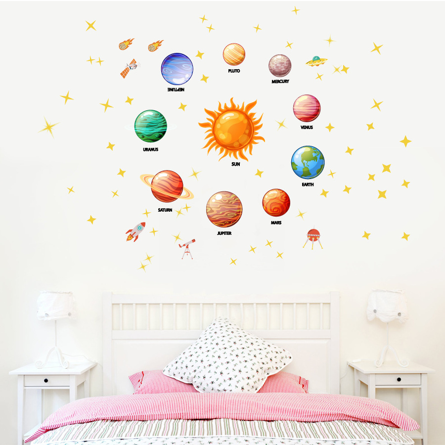 home decor removable 3d solar system nine planets wall stickers for kids