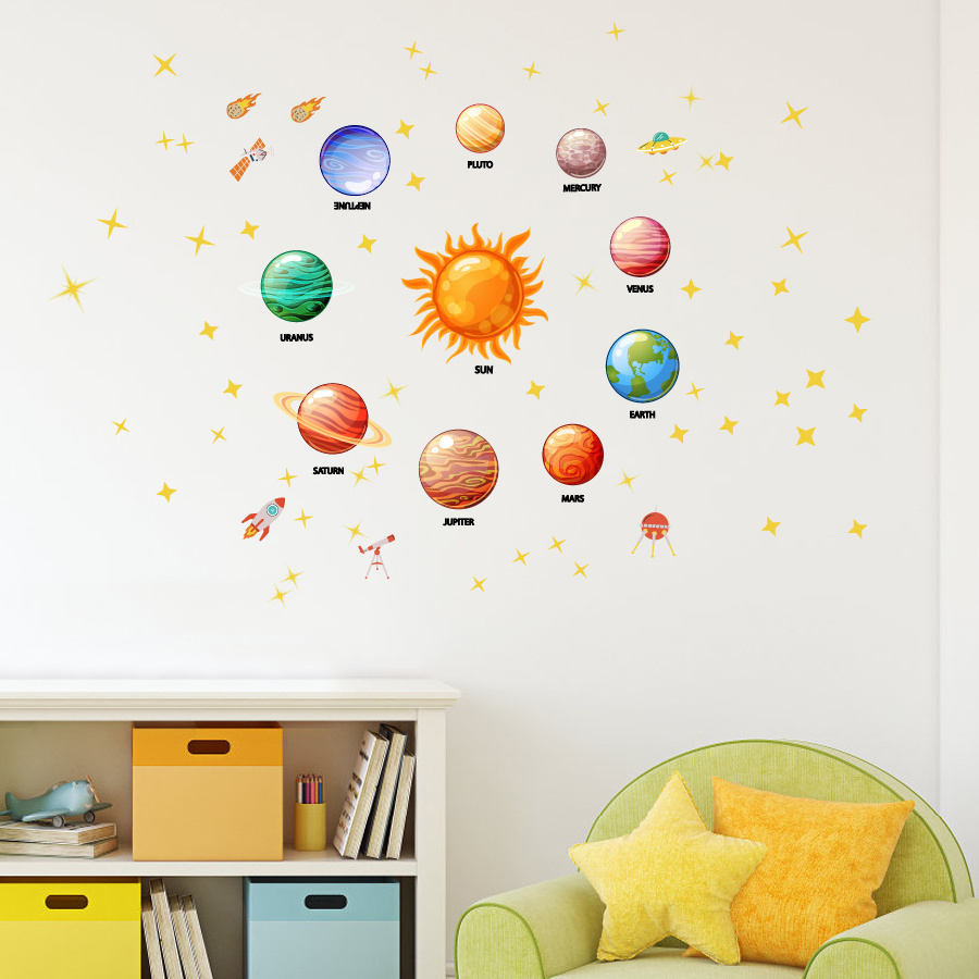 home decor removable 3d solar system nine planets wall stickers for kids