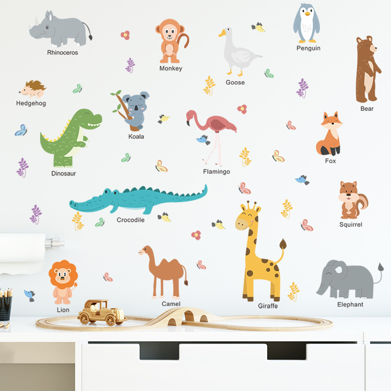 Cartoon woodland animals wall stickers for boys room diy nursery wall decals