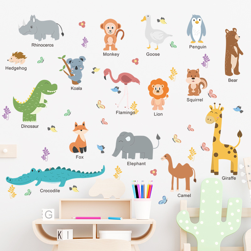 Cartoon woodland animals wall stickers for boys room diy nursery wall decals