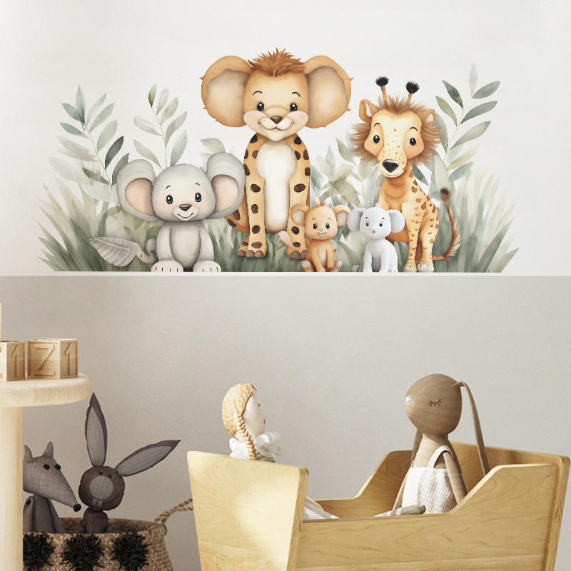 Kids room removable cartoon jungle animal green forest wall stickers