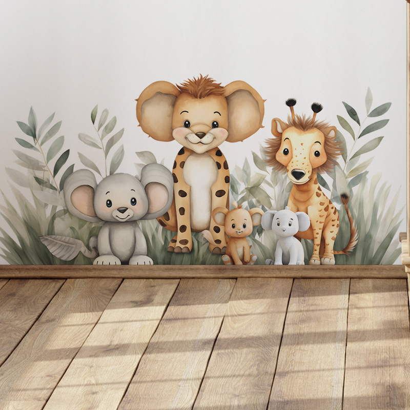 Kids room removable cartoon jungle animal green forest wall stickers