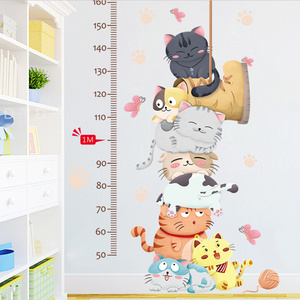 Adhesive cartoon cat height measure baby wall stickers bedroom