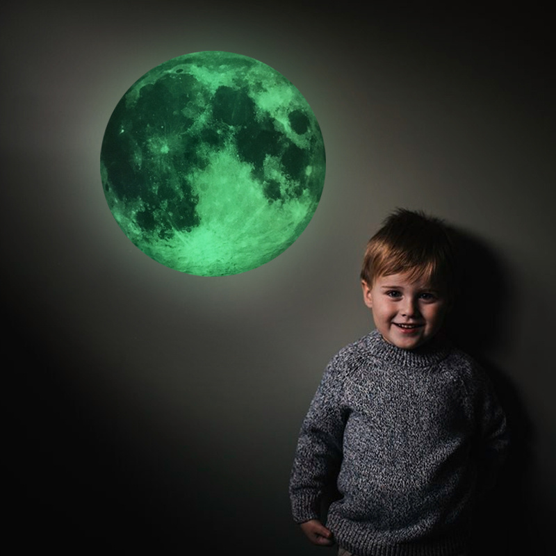 Home decoration self adhesive 3d luminous moon glow in the dark sticker paper